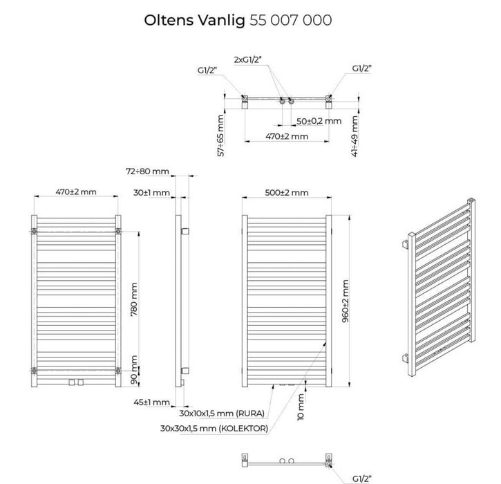 Oltens grzejnik łazienkowy 96x50 cm z grzalka 600 W