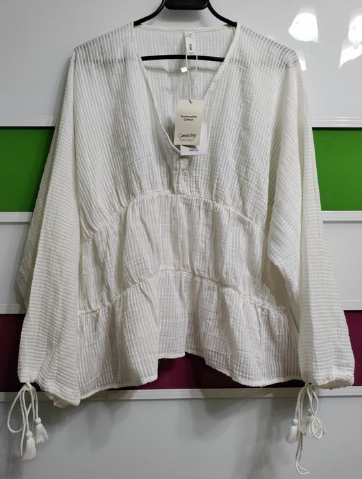 Nowa biała tunika Mango 34 XS bluzka z baskinką