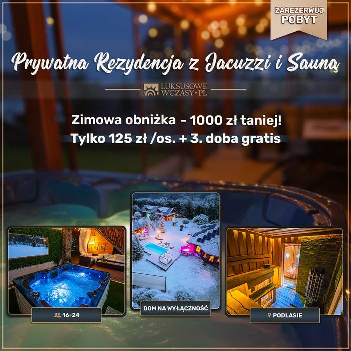 Rezydencja Podlasie | Jacuzzi Sauna Willa Noclegi, ferie zimowe, 16 os