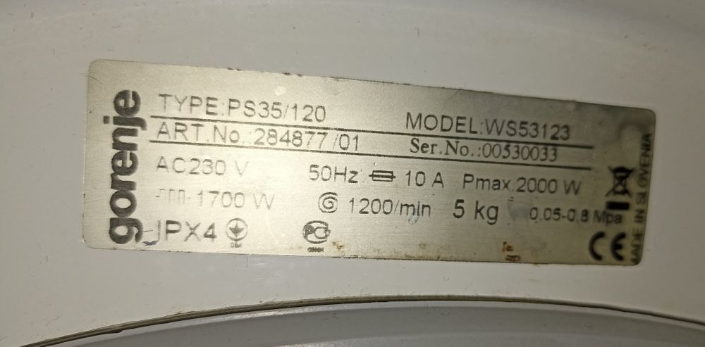 Запчасти к стиральной машини Gorenje WS53123 5 кг