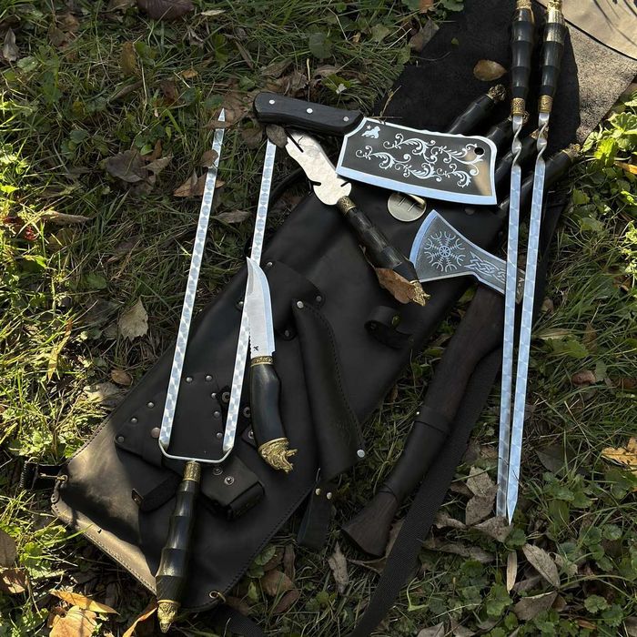 Набір шампурів ШЕРИФ BS34 Подарочный набор шампуров в кожаном чехле