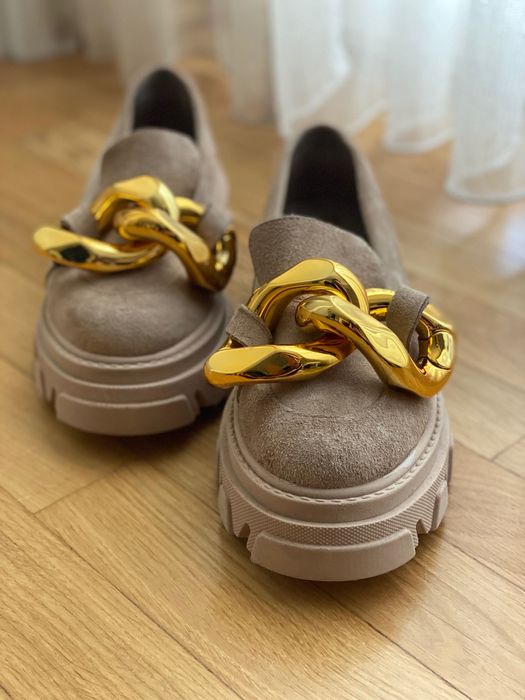 Buty mokasyny nowe -  skóra zamsz rozm.40