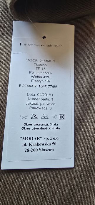 Płaszcz wojsk lądowych wzór 215/MON