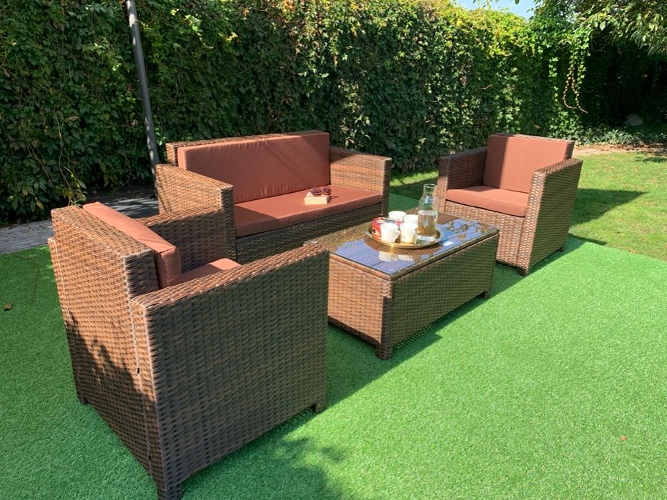 Nicea zestaw technorattan brąz sofa 2xfotel ława