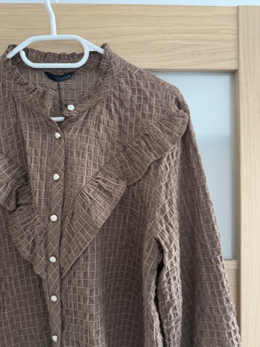 Czekoladowa koszula zara oversize boho rustykslna kratka
