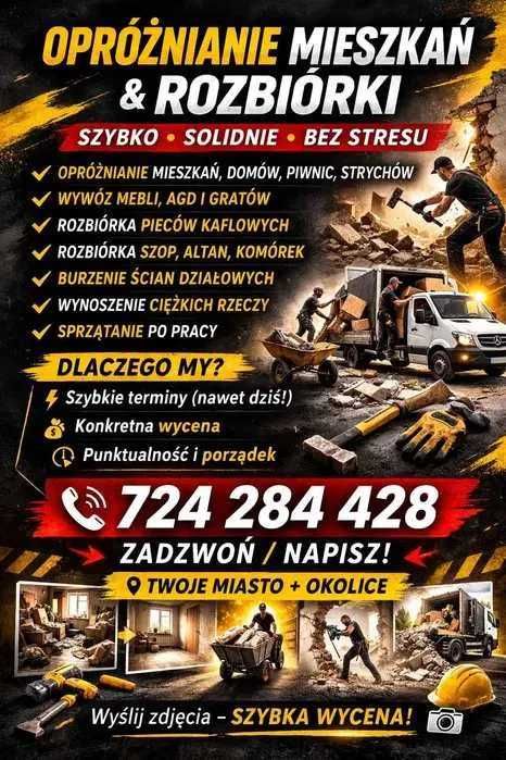 Opróżnianie, Sprzątanie, Czyszczenie, Utylizacja, Wywóz, Piece Kaflowe! Rozbiórki