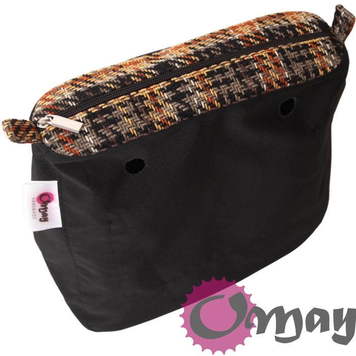 Czarny organizer do OBAG OCHIC plecionka musztarda 2 kieszenie OMAY