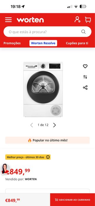Máquina de Secar Roupa Bosch Serie 6 -  WQG233D0ES 8Kg Classe A