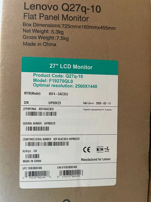 Monitor 27 cali 2560 x 1440 - Lenovo q27q-10