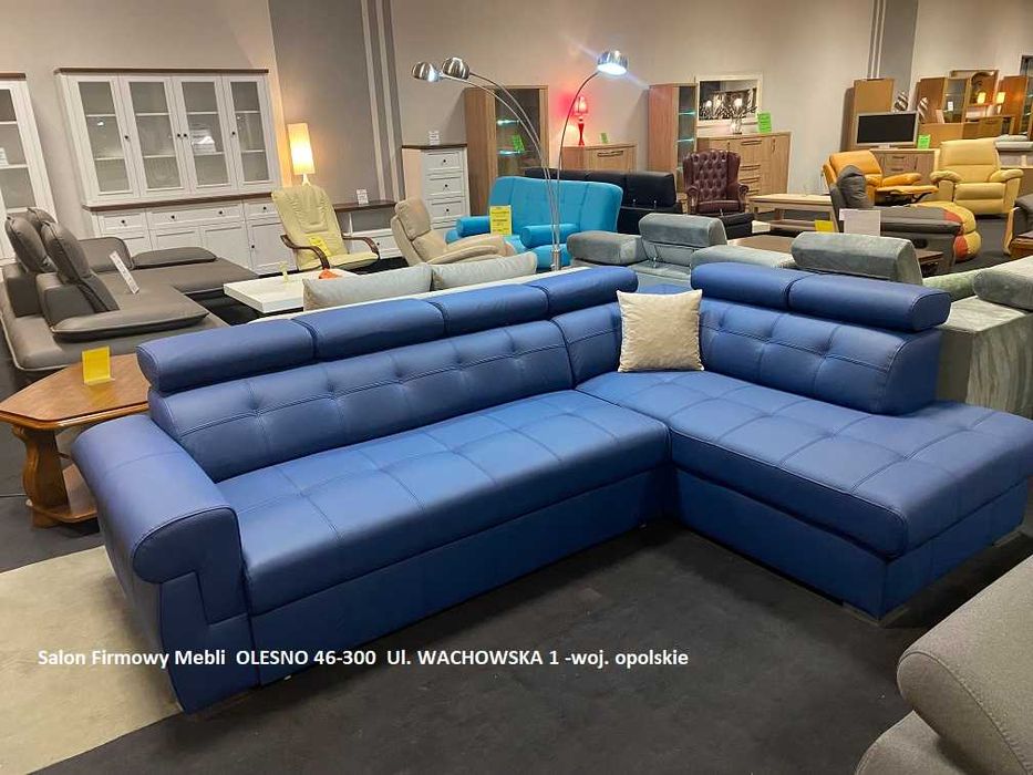Narożnik 280x190cm w Skórze Naturalnej- Kolor Granatowy ATLANTA- Wyprzedaż