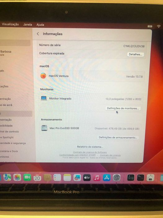 MacBook Pro 13" intel i7 SSD 500GB com Bateria Excelente