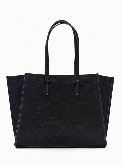 zara czarna duża torebka shopper z tłoczeniem