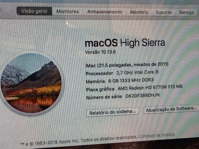 iMac 21.5" (Meados 2011) – Intel i5 / 8GB RAM – Funcional com detalhe no cabo