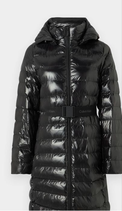 Płaszcz puchowy damski Calvin Klein dlugi czarny zimowy