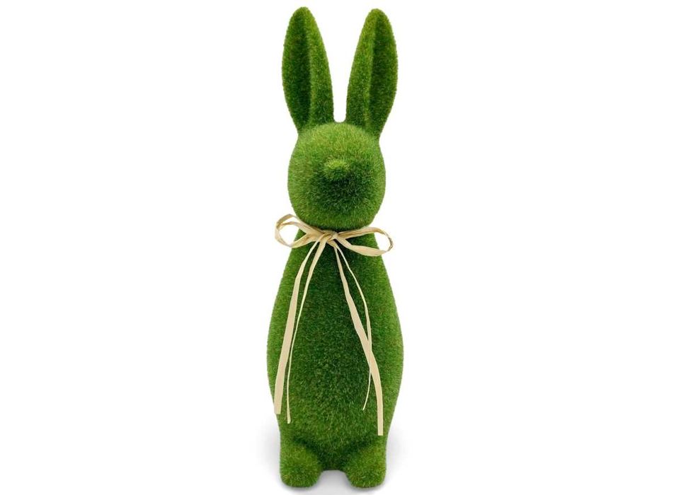 Zając wielkanocny duży flokowany zielony królik wysoka figurka 42 cm