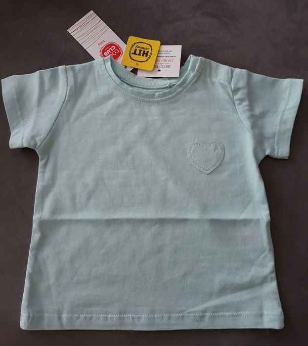 Cool Club, T-shirt dziewczęcy, turkusowy, serduszko, 68
