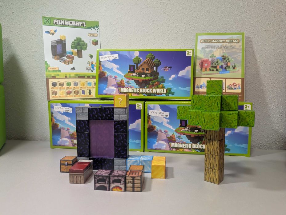 Магнітний конструктор Minecraft 48 шт+ 6 фігурок "Портал у край"
