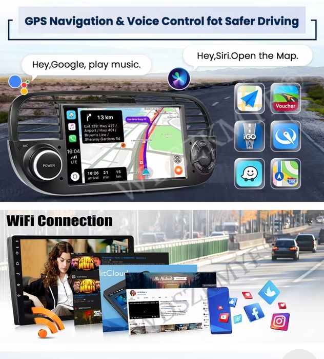 Radio 2 DIN Android Fiat 500  + Carplay + GPS + 2 GB RAM + 64 GB ROM