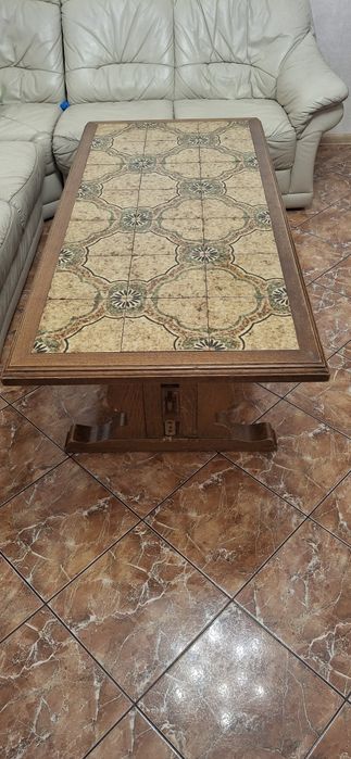 Журнальний/Вінтажний дерев’яний стіл із керамічною плиткою 150×72×53