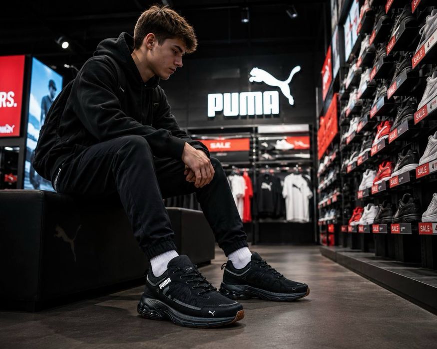 Подростковые кросовки пума черные спортивные красовки Puma SoftFoam практичные красовки для мужчин и подростков