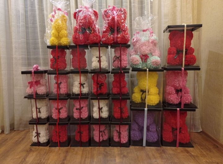 МИШКА з роз 25/40см.Подарок дівчині на День Народження