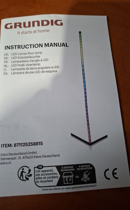 Lampa podłogowa narożna z czujnikiem muzyki RGB LED 6W 140cm + pilot