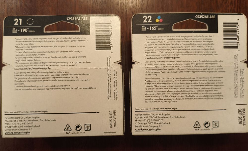 Tinteiros preto HP 21 e HP 22 tricolor
