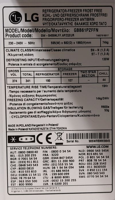Frigorífico combinado LG avariado