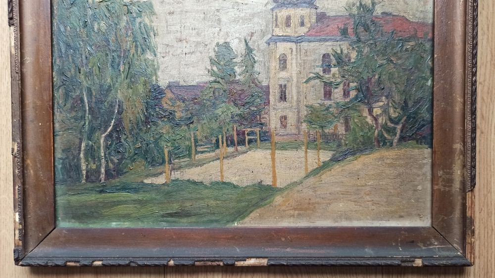 Stary obraz olejny - Architektura / Dworek - Przedwojenny - Klimat
