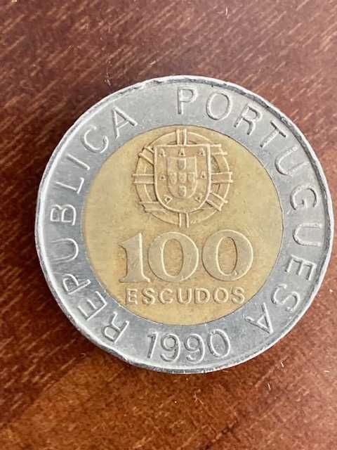 6 moedas bimetálicas 100 escudos (100$00), 1990, bordo com 12 sectores