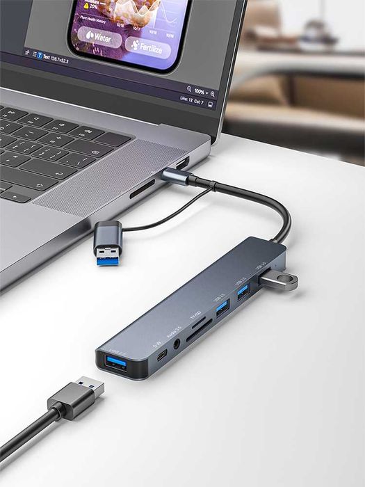 Aluminiowy rozdzielacz USB 8 w 1