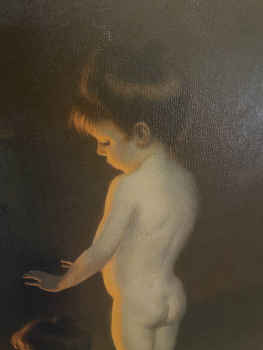 Quadro antigo das meninas à lareira