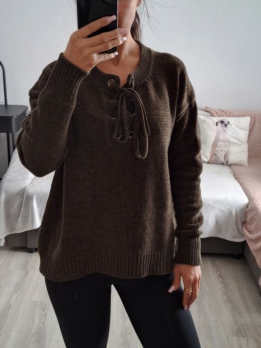Sweter khaki welurowy L