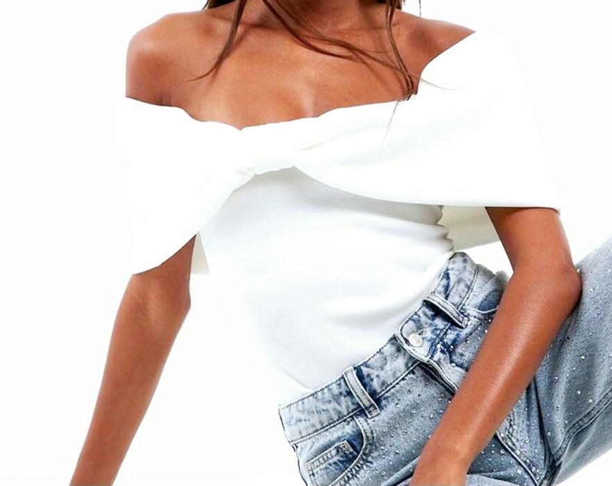 Body białe Boohoo 40-L nowe ,odkryte ramiona z klasą szykowne glamour