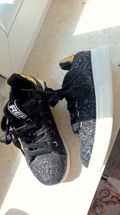 Replay adidasy 28 czarne brokatowe błyszczące oryginalne firmowe cudo