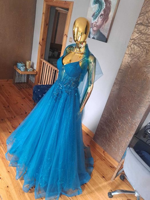 Zjawiskowa suknia na studniówkę Paradis Glamour Blue Emerald R40. Pols