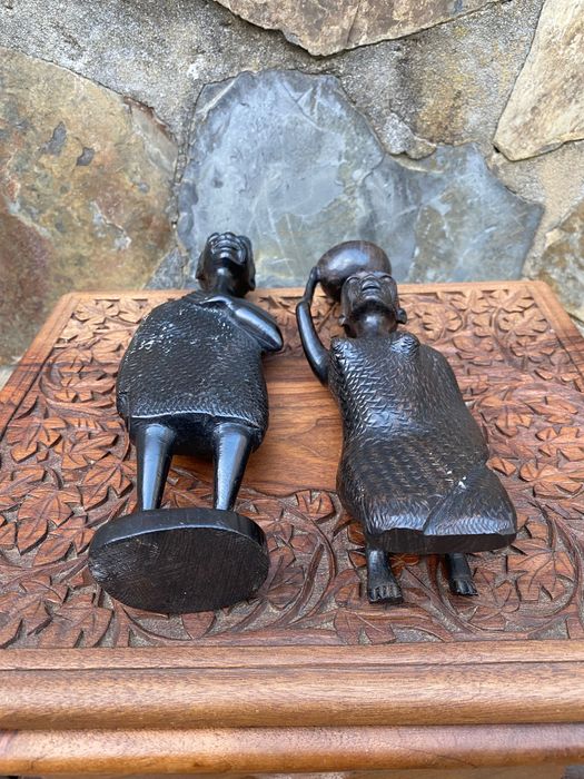 Casal esculturas Maconde Moçambique 22,5 cm Anos 60