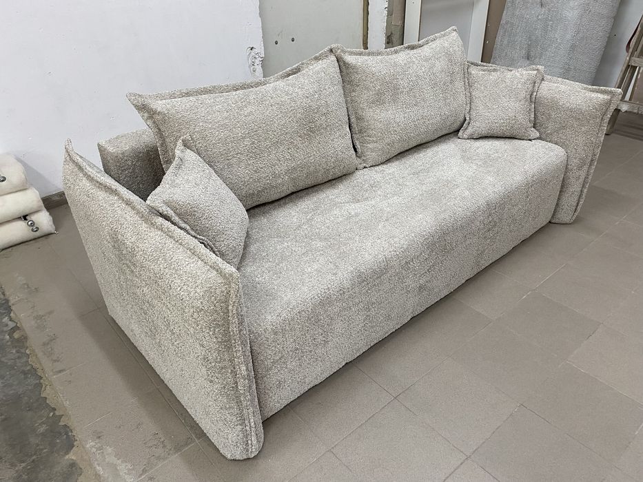 Kanapa beżowa rozkładana z funkcją spania nowoczesna tkaniny do wyboru