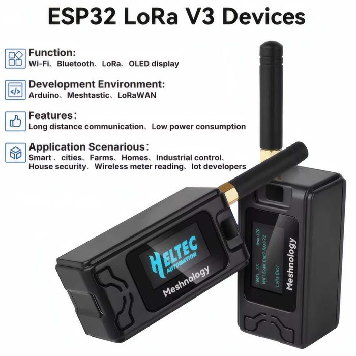 ••• IoT Meshtastic Нода, Мештастик Heltec V3 ESP32, Плата LORA sx1262