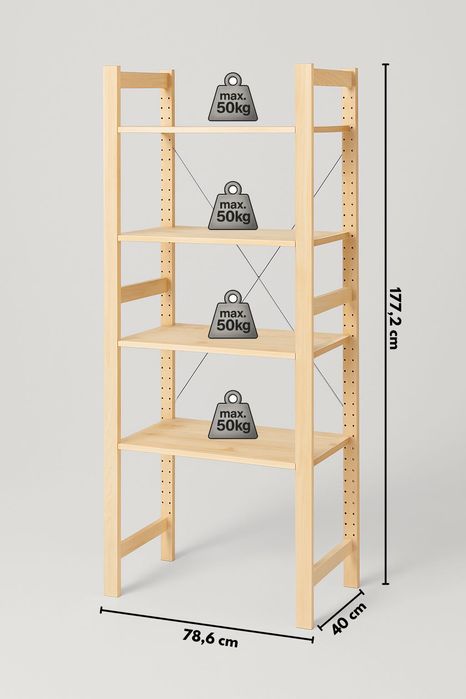 Regał drewniany sosnowy 4 półki –do Domu, Spiżarni, Garażu, Magazynu