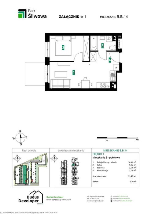 1-pokojowe mieszkanie 33m2 + balkon Bez Prowizji
