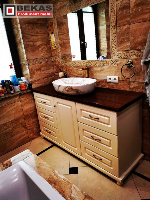 Łazienka Komoda LONDYN Biała  (6S-1D) Blat Dąb Natural PRODUCENT BEKAS