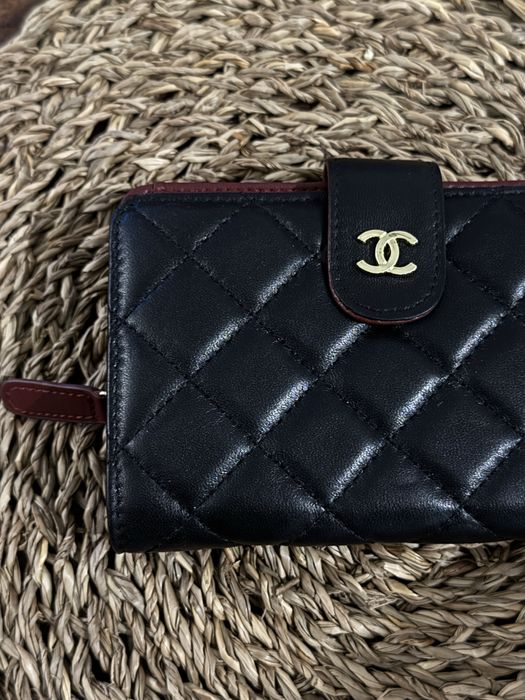 Portfel CHANEL skórzany pikowany czarno-bordowy oryginał
