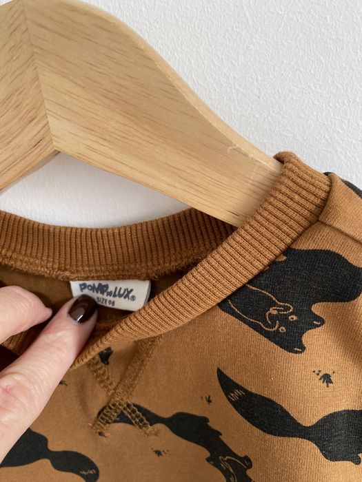 Bluza Pompdelux 98 beżowa musztardowa  w lisy czarne