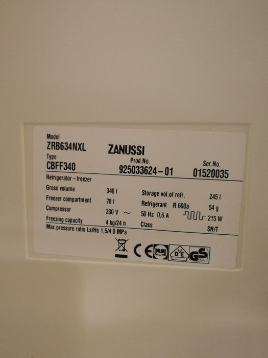 Vendo Frigorífico Zanussi para peças