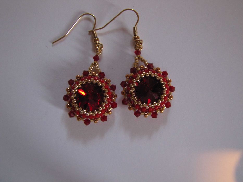 Kolczyki czerwone Swarovski, rękodzieło
