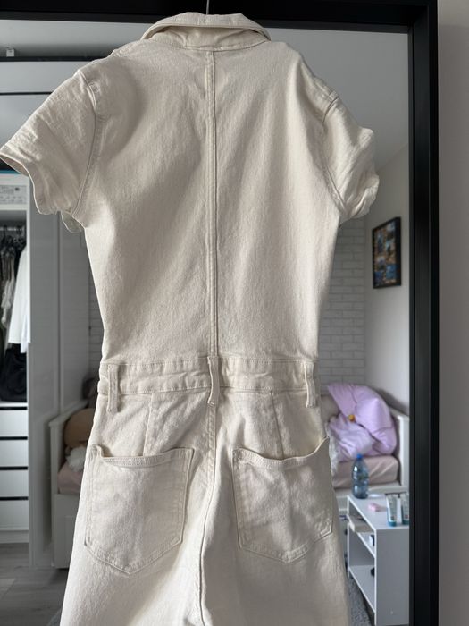 Kombinezon jeansowy mleczny S 36 Bershka z długimi spodniami