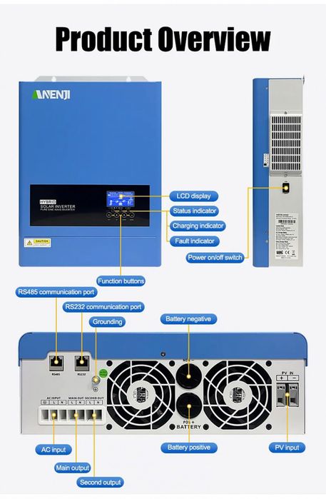 Інвертор ANENJI 6.2KW 48V
ANJ-HHS-11000W-48V Гібридний сонячний інвертор/ 
Гибридный солнечный инвертор