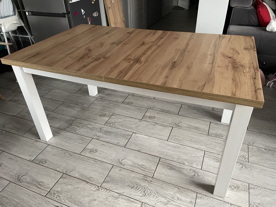 Stół do jadalni biały/ naturalny dąb