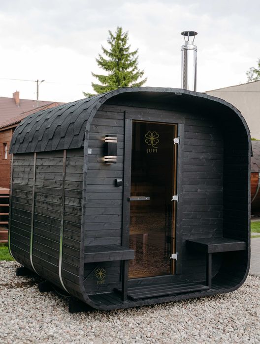 Sauna ogrodowa QUADRO 235cm z piecem i oświetleniem CZARNA